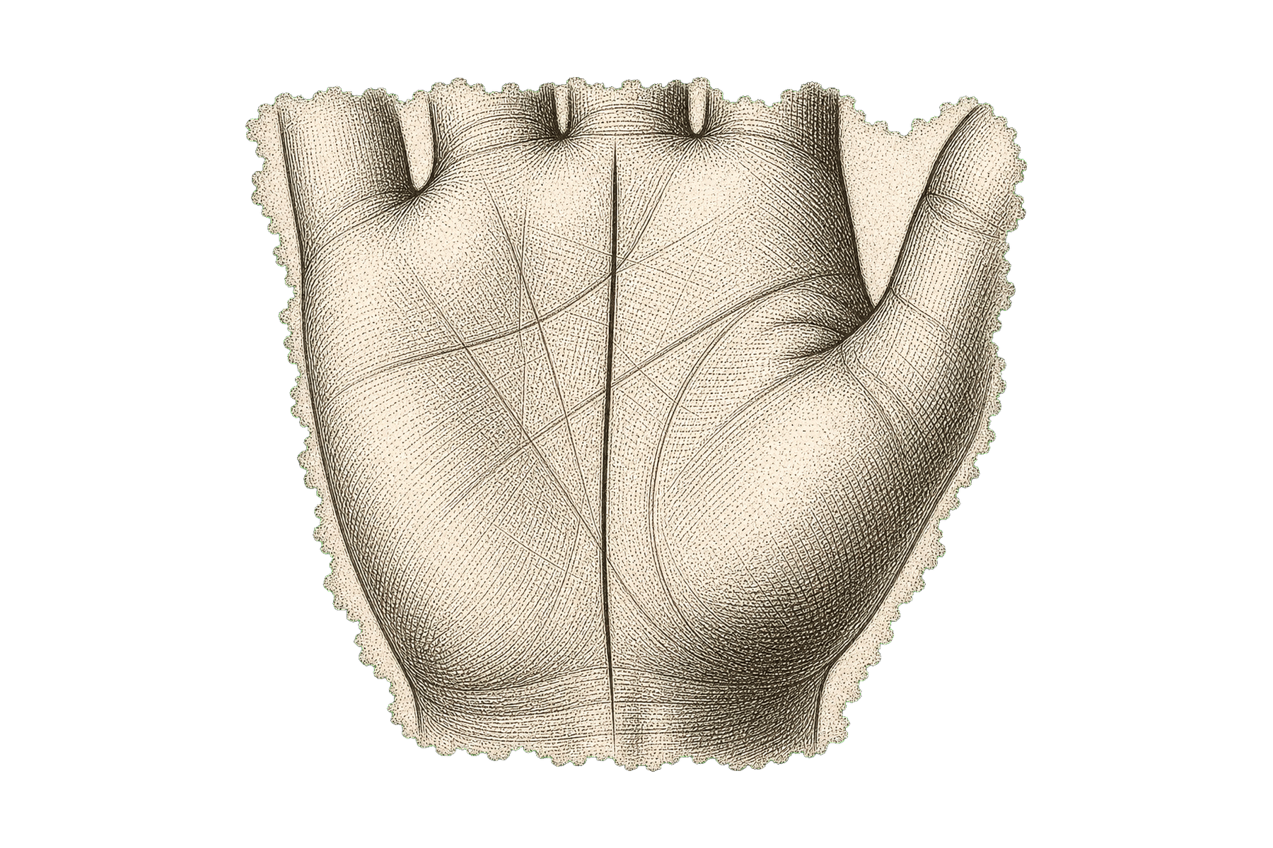 Engraved palm detail highlighting the fate line