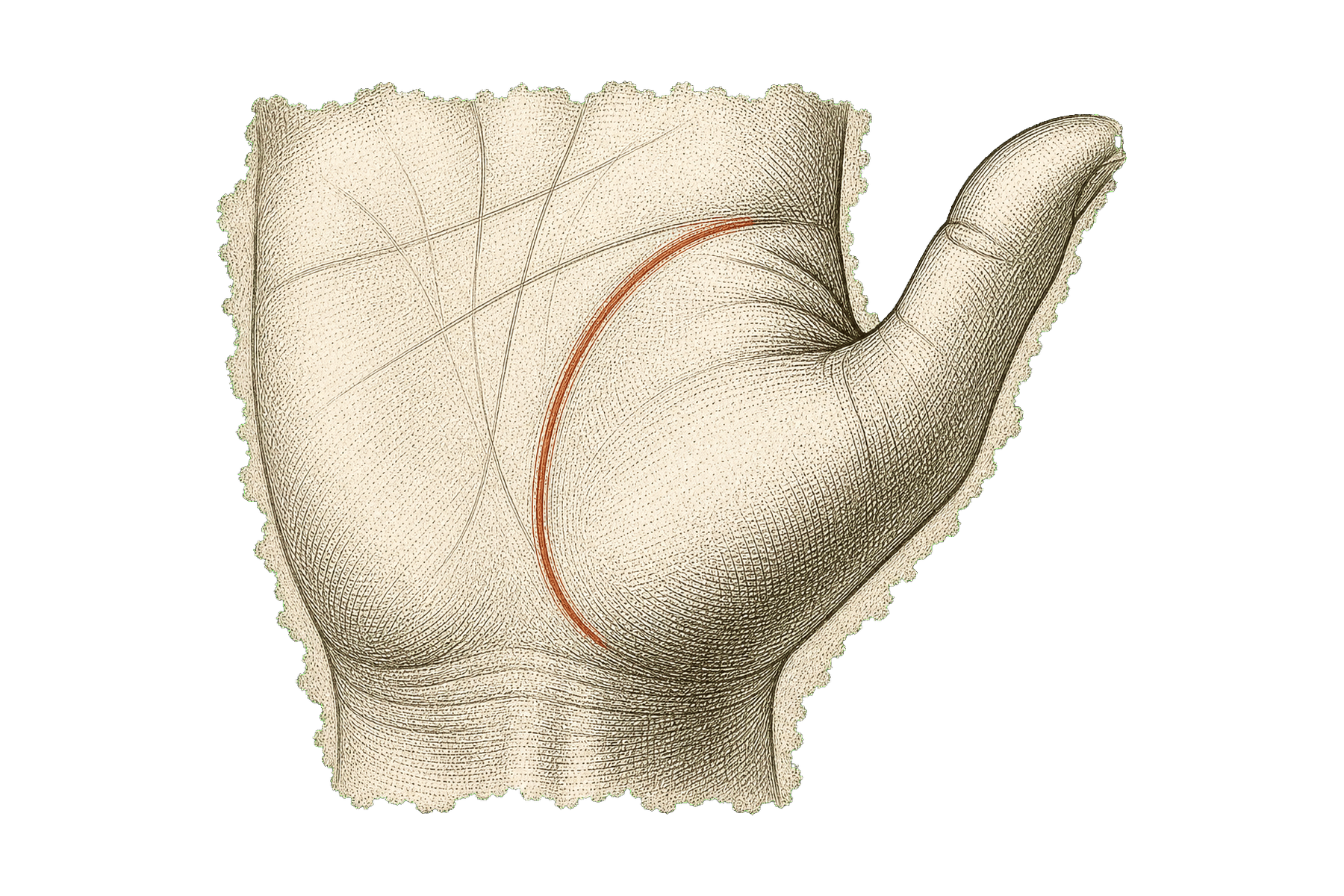 Engraved palm detail highlighting the life line
